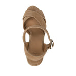 Castañer Castaner Flat shoes Brown with beige leather, braided raffia platform, almond toe, and buckle fastening, 4.1 in heel, 1.2 in platform.