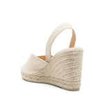 Castañer Castaner Flat shoes Ivory, white slingback espadrilles with braided raffia wedge heel, peep toe, 3.5 inch heel size.