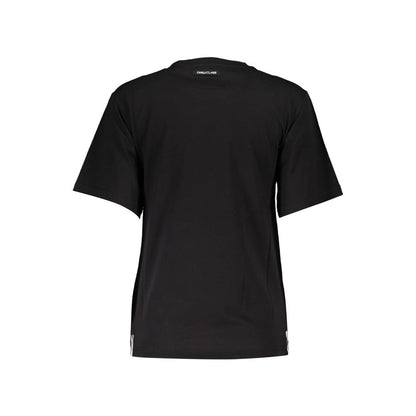 Cavalli Class Black Cotton Women Top, back view showing short sleeves and logo