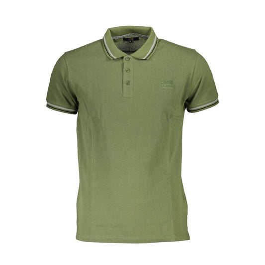 Cavalli Class Green Cotton Men Polo Shirt featuring luxury embroidery and signature logo, perfect for upscale casual fashion.