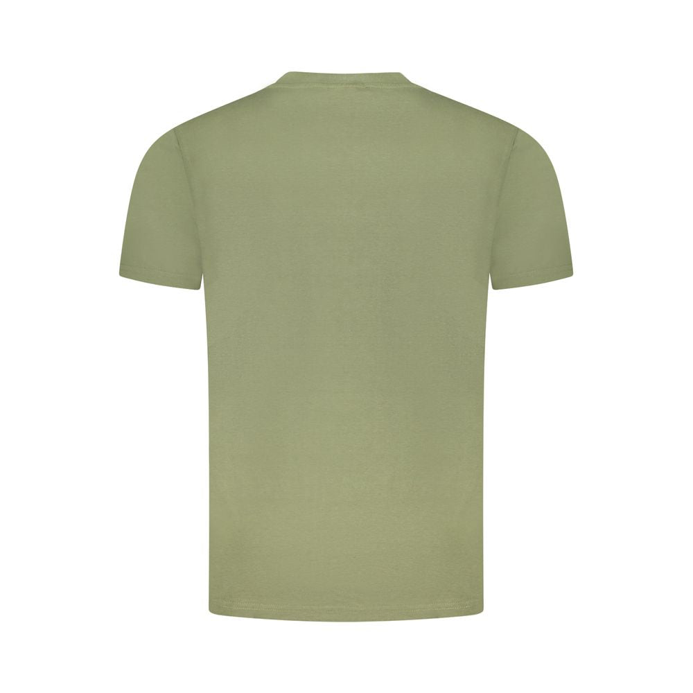 Back view of Cavalli Class Green Cotton Men T-Shirt showcasing luxury casual style, iconic print, and premium comfort in a short-sleeve design.