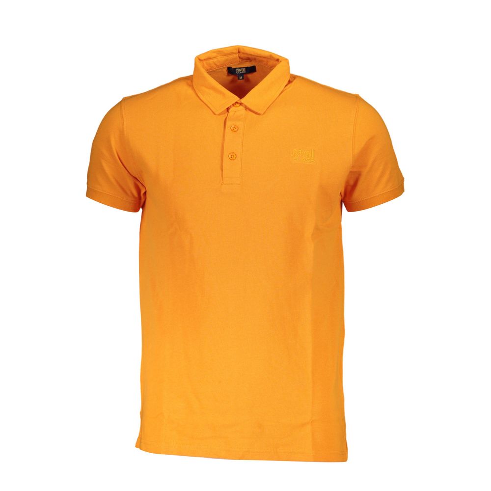 Cavalli Class Orange Cotton Men Polo Shirt with signature embroidery on vibrant orange cotton.