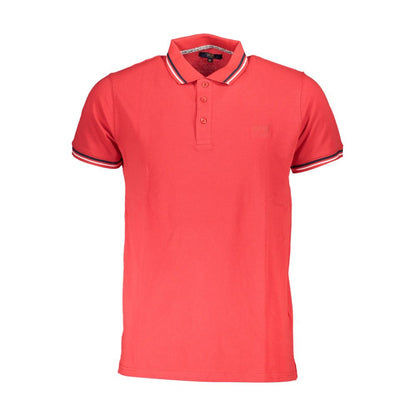 Cavalli Class Red Cotton Men Polo Shirt with contrasting details and signature embroidery, perfect for contemporary sophistication.