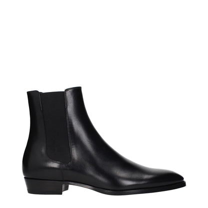 Celine Black Leather Ankle Boots with elastic closure, pointy toe, and low flat heel. MPN 353673174C38NO, sleek design for modern style.