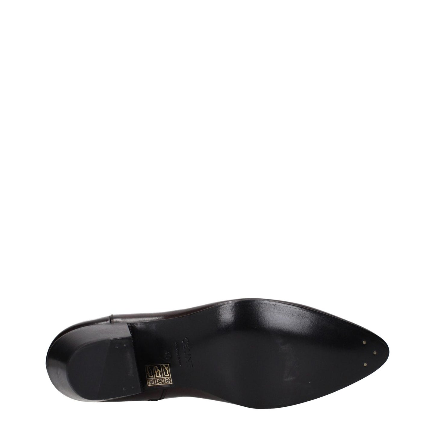 Celine Red Leather Ankle Boots with vintage effect, bottom view showing sole design, product code F84769, MPN 340603791C19OA.