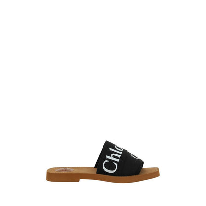 Chloé Black Rubber Sandals featuring flat sole, square toe, and iconic brand signature on double front bands, perfect for SS26.