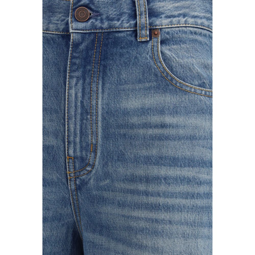 Chloé Blue Cotton Jeans Denim featuring high-rise, wide-leg design with classic five-pocket, belt loops, and button-zip fastening.