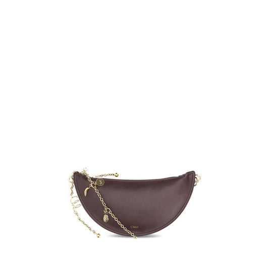Chloé Icons Shoulder Bag in brown lambskin leather with gold chain and charm details, elegant and versatile cross-body fashion accessory.