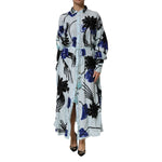 Christian Pellizzari Blue Sequin Embellished Shirt Maxi Dress with floral motifs, perfect for a bold statement look.