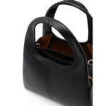 Coach Lana 25 leather crossbody bag with black pebble texture, gold-tone hardware, and circular handles.