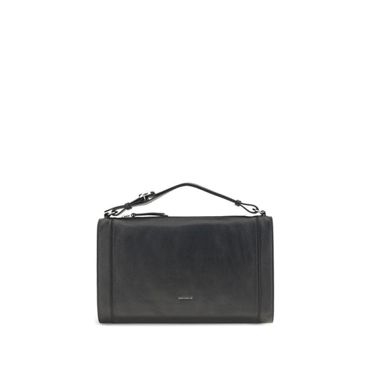 Coccinelle Black Calf Leather Bos Taurus Handbag with adjustable handle, silver logo, top zipper closure, and elegant design.