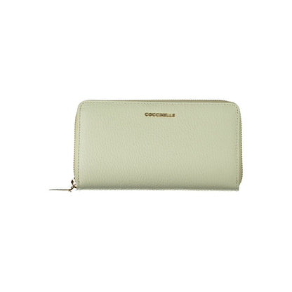 Coccinelle Green Leather Wallet with zip closure, 5 compartments, coin purse, and card spaces.