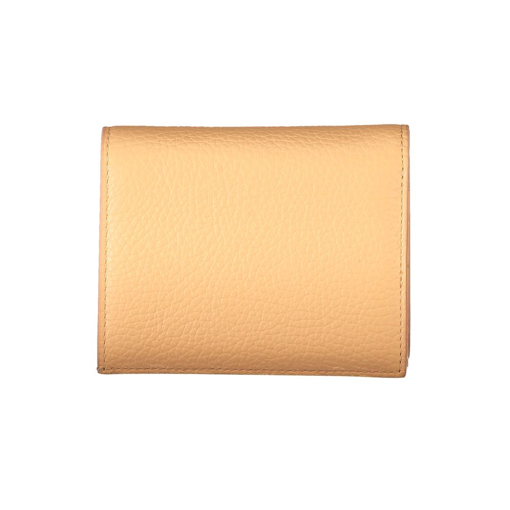 Coccinelle Orange Leather Wallet with compartments, coin purse, card slots, zip, automatic closure, and logo displayed.