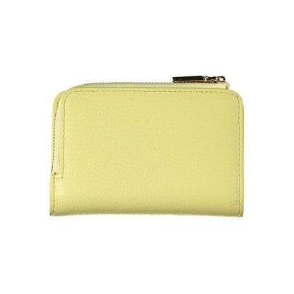 Coccinelle Yellow Leather Wallet with card spaces, coin purse, zip and automatic closure, featuring brand logo.