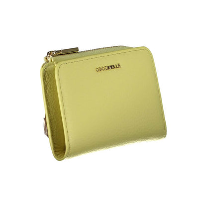 Coccinelle Yellow Leather Wallet with double card spaces, coin purse, zip and automatic closure, featuring logo.