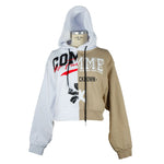 Comme Des Fuckdown Chic Two-Tone Graphic Hooded Sweatshirt with bold front print and drawstring hood, made in Italy from 100% cotton.