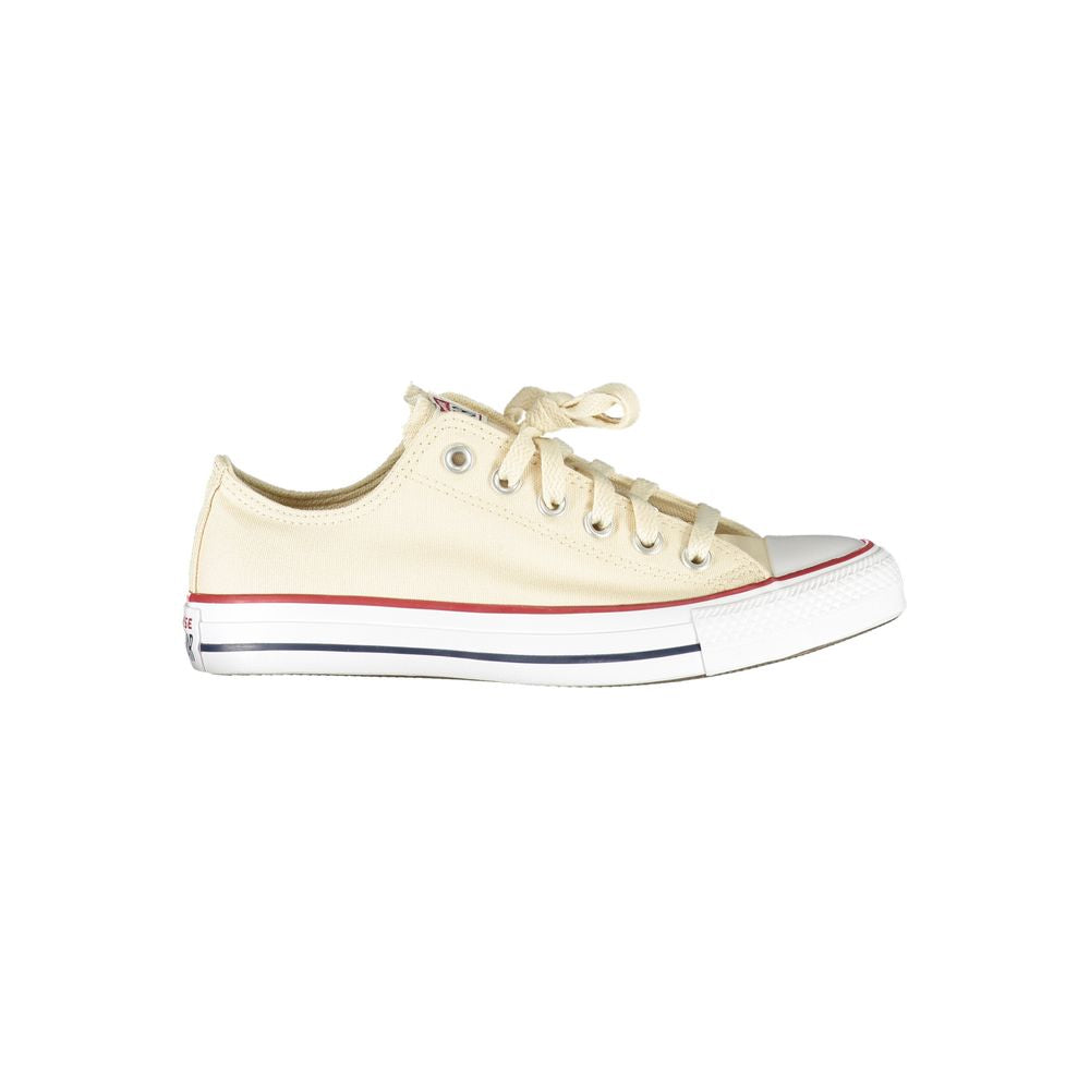 Converse Beige Cotton Women Sneaker with white sole and laces, featuring iconic logo on side, stylish and comfortable footwear.