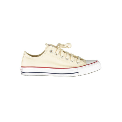 Converse Beige Cotton Women Sneaker with white sole and laces, featuring iconic logo on side, stylish and comfortable footwear.