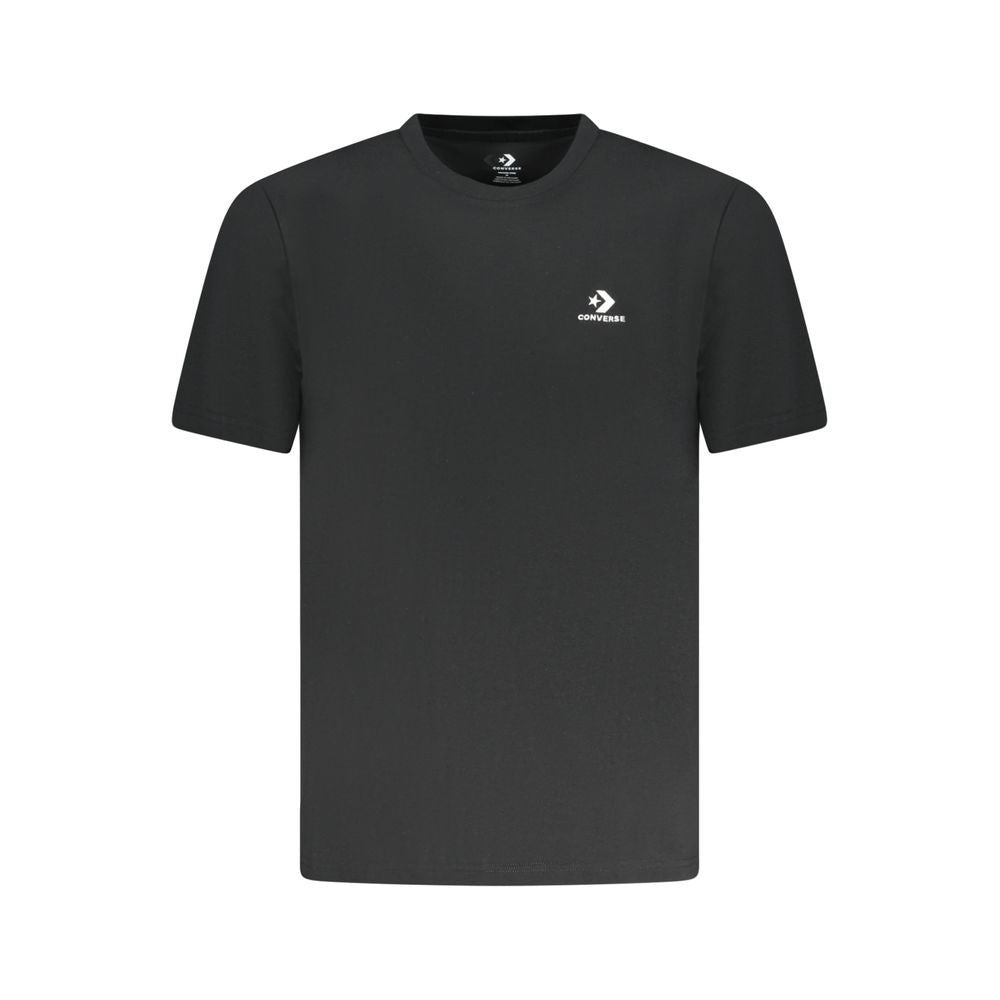 Converse Black Cotton Men T-Shirt with crew neck and logo embroidery, breathable short sleeve classic for everyday style.