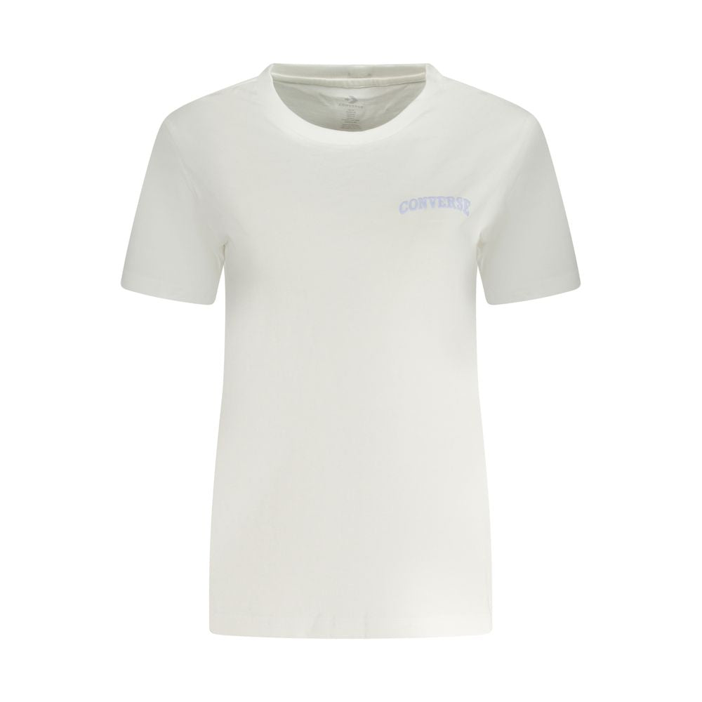 Converse White Cotton Women T-Shirt with logo, short sleeves, crew neck; perfect casual wear, breathable and chic.