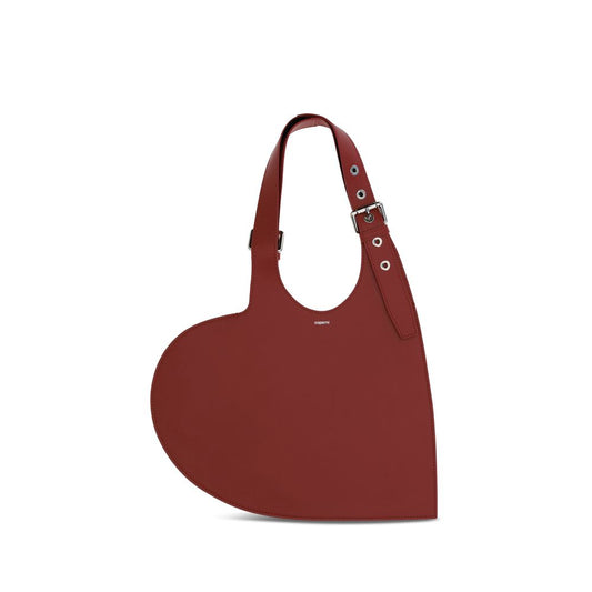 Coperni Bordeaux Calf Leather Bos Taurus Shoulder Bag in heart shape with belted handle, crafted from smooth red leather, AW25 collection.