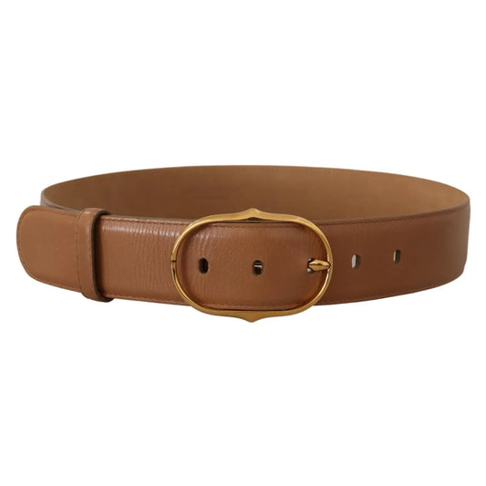 Costume National Brown Leather Gold Metal Oval Buckle Belt for women, crafted from 100% leather by Dolce & Gabbana, Made in Italy.