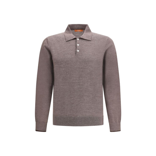 Cruna Gray Wool Sweatshirt with ribbed collar, cuffs, and hem showcasing a three-button front closure for a sophisticated yet relaxed look.