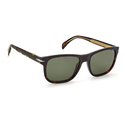David Beckham Brown Acetate Sunglasses with green lenses, elegant rectangular design, model DB1045S086QT in Havana colour.