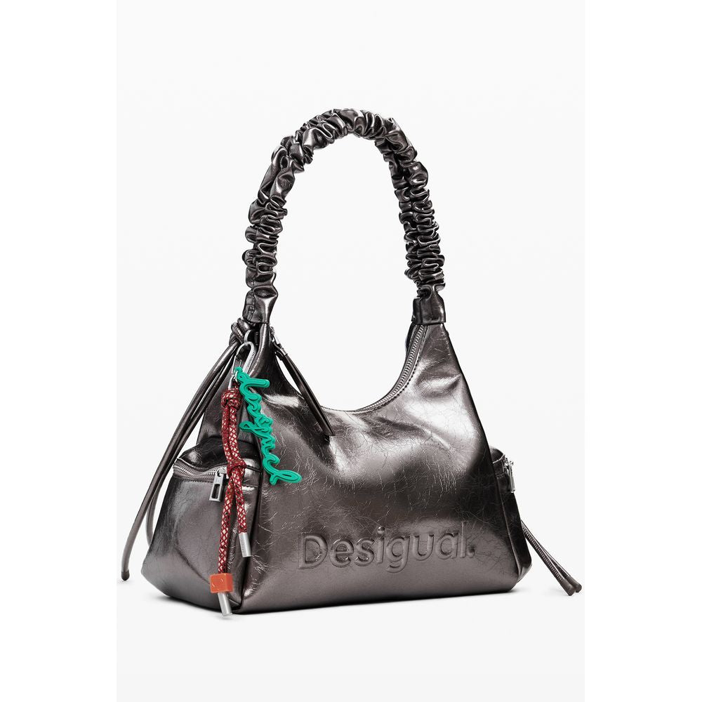 Desigual Bronze Polyethylene Women Handbag with eye-catching details and relief print logo.