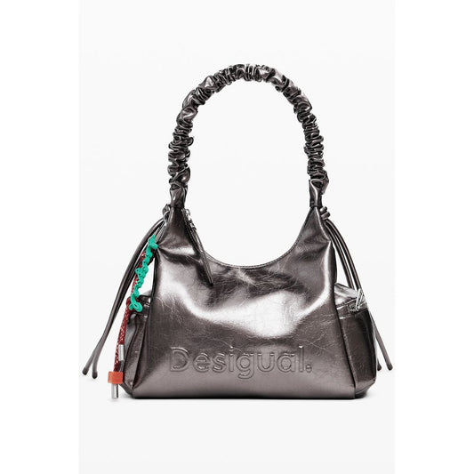 Desigual Bronze Polyethylene Women Handbag with zip closure and relief print logo.
