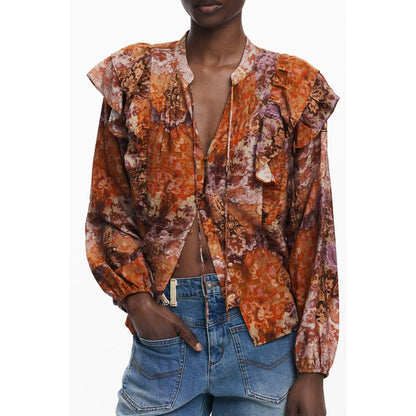 Desigual Orange Viscose Women Shirt with elegant V-neck and contrasting details, perfect for a fashionable and chic statement.