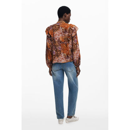 Desigual Orange Viscose Women Shirt - vibrant long-sleeved design with V-neck and contrasting details for a fashion-forward look.