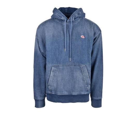 Diesel Blue Cotton Hoody with front pocket, made from 98% cotton and 2% elastane, offering comfort and style for cooler days.