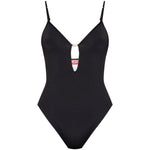 Diesel Underwear Black bodysuit with adjustable spaghetti straps and low back design, featuring an Oval-D cutout.