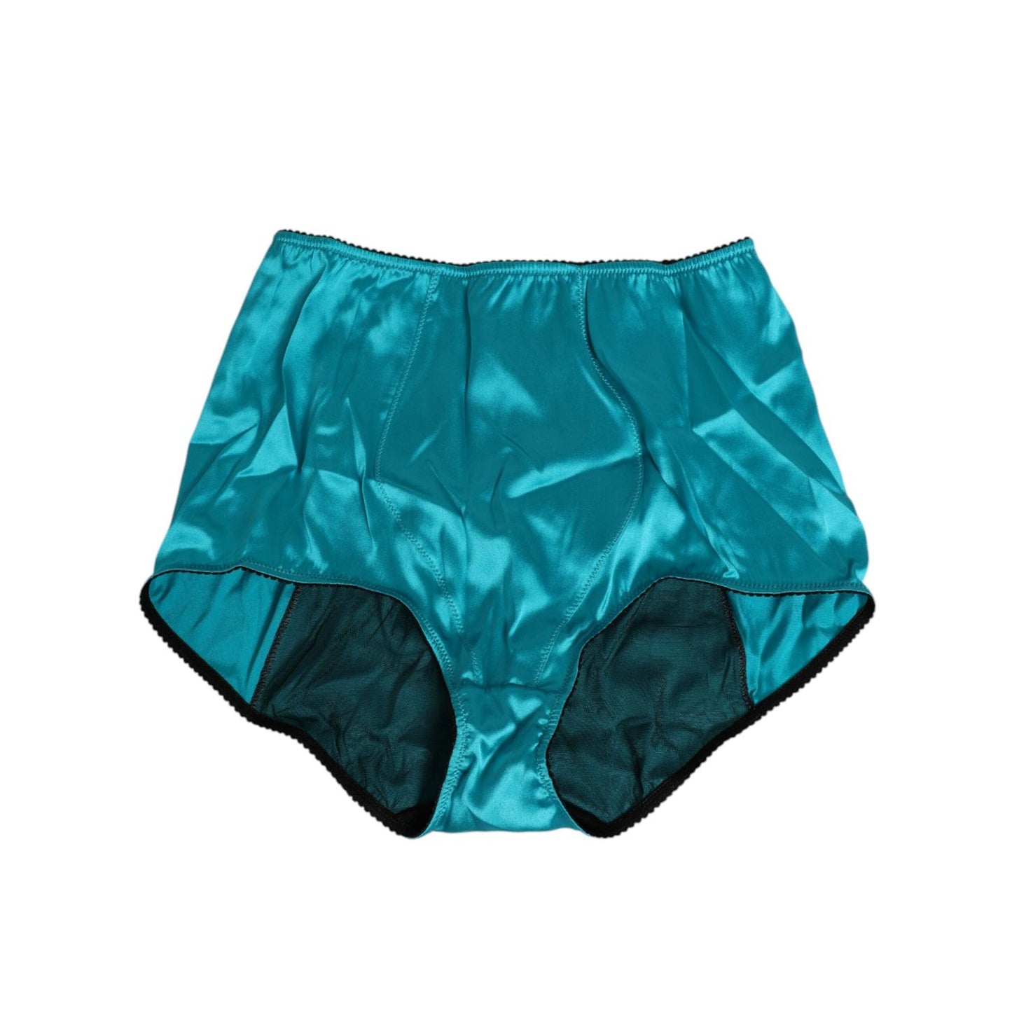 Dolce & Gabbana Aqua Green Satin High-Waist Briefs Underwear in silky satin finish with elegant design and logo details, made in Italy.