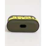 Dolce & Gabbana Army Green Rubber Logo Embossed Accessory Airpods Case with yellow branding on the side view