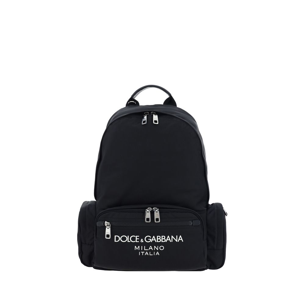 Dolce & Gabbana Backpack with monogram, front and side pockets, adjustable straps, and calfskin leather details. AW25 collection.