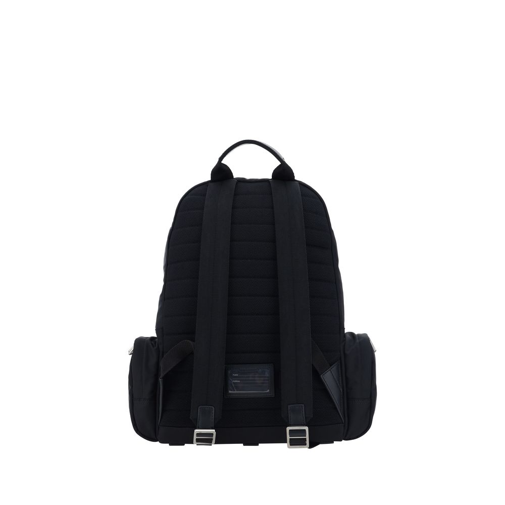 Dolce & Gabbana Backpack with adjustable straps, double-slider zipper, and monogram front detail, calfskin leather accents, back view.