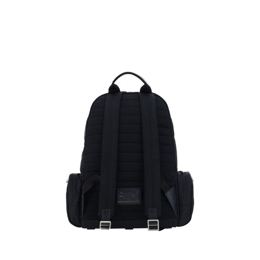 Dolce & Gabbana Backpack with adjustable straps, double-slider zipper, and monogram front detail, calfskin leather accents, back view.