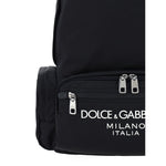 Dolce & Gabbana Backpack with zippered pockets and calfskin leather details, showing iconic brand monogram on the front. AW25 collection.