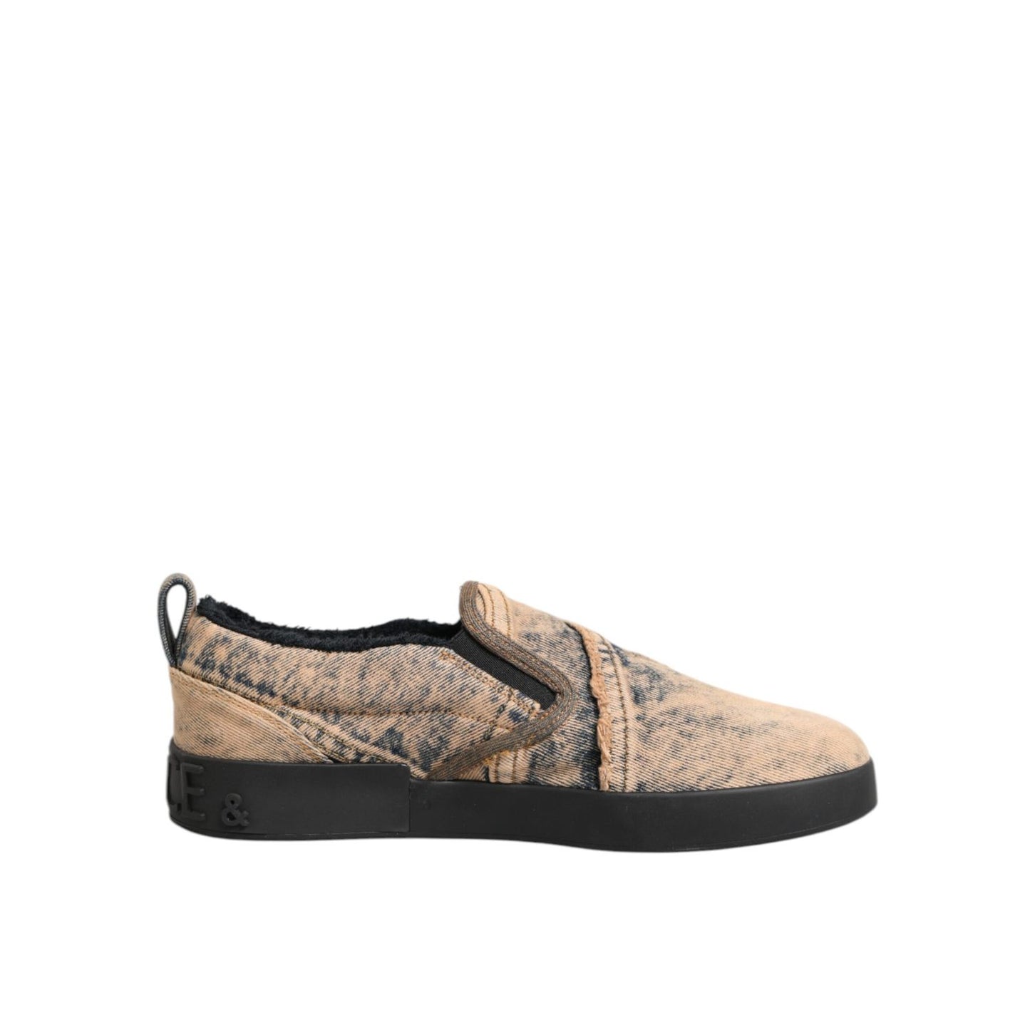 Dolce & Gabbana Beige Cotton Low Top Slip On Sneakers Shoes with a casual design and rubber sole.