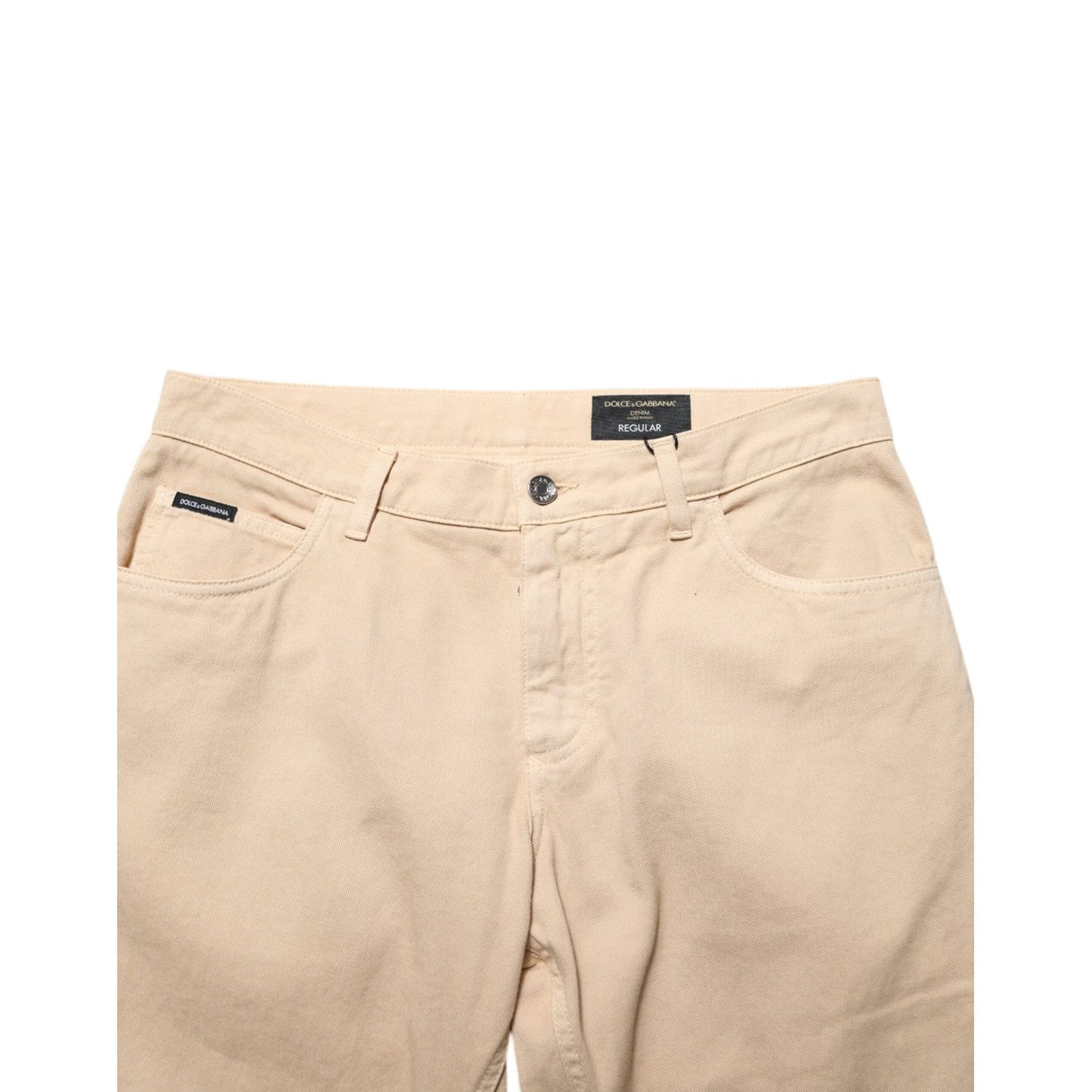 Dolce & Gabbana Beige Cotton Skinny Regular Men Denim Jeans showcasing front view.