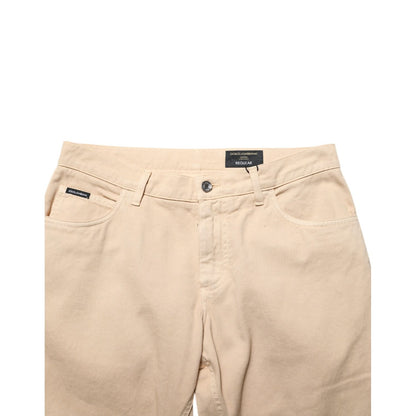 Dolce & Gabbana Beige Cotton Skinny Regular Men Denim Jeans showcasing front view.