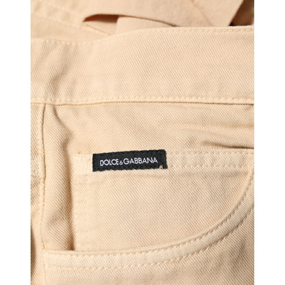 Dolce & Gabbana Beige Cotton Skinny Regular Men Denim Jeans close-up with logo patch