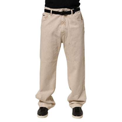 Dolce & Gabbana Beige Cotton Straight Denim Trouser Jeans with classic five-pocket style and straight-leg fit.