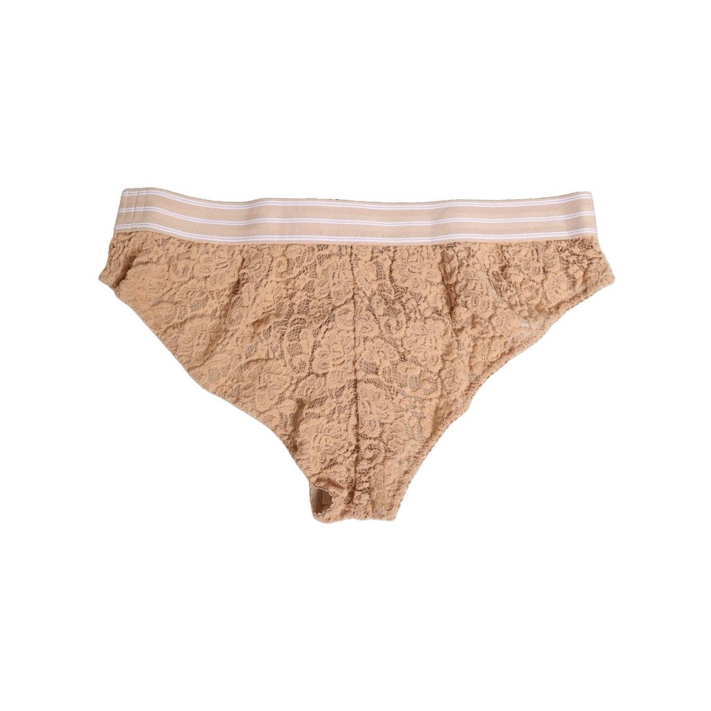 Dolce & Gabbana Beige Lace Nylon High Waist Panty Underwear with delicate lace design, showcasing high-waist silhouette for a sophisticated look.