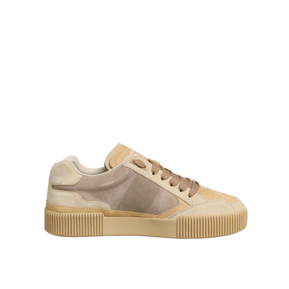 Dolce & Gabbana Beige Leather Miami Low Top Sneakers Men Shoes, classic style with lace-up closure and rubber sole