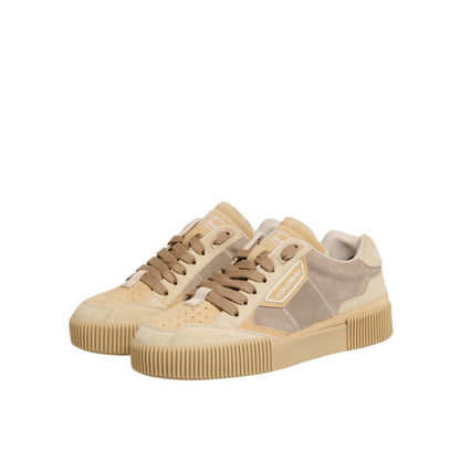 Dolce & Gabbana Beige Leather Miami Low Top Sneakers Men Shoes with classic silhouette and lace-up design on a white background.
