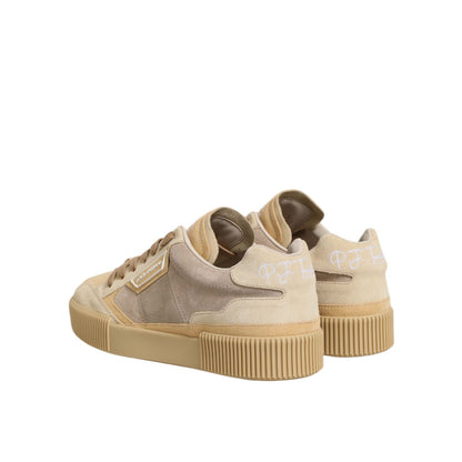 Dolce & Gabbana Beige Leather Miami Low Top Sneakers Men Shoes with rubber sole and subtle designer detailing, rear view.