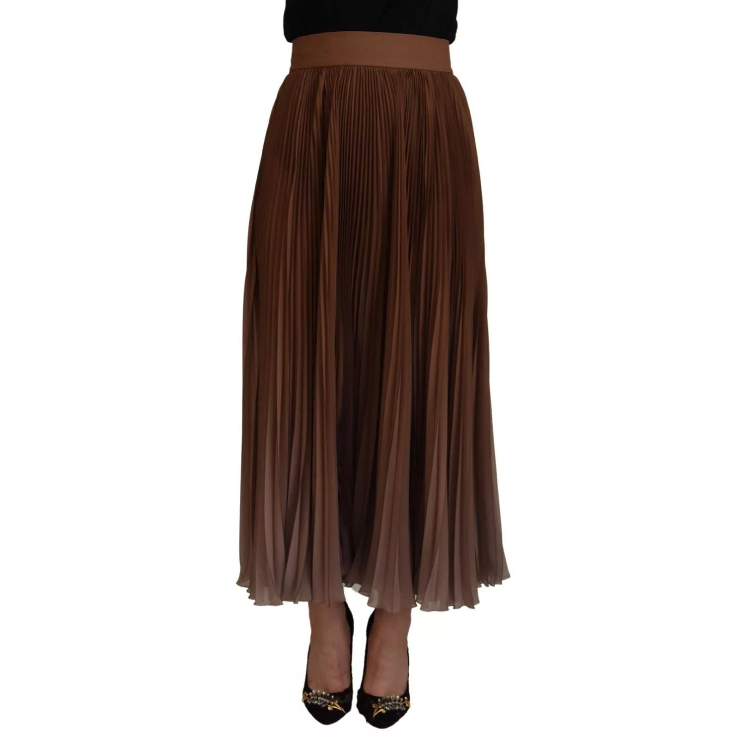 Dolce & Gabbana Beige Longuette Plisse Chiffon Midi Skirt